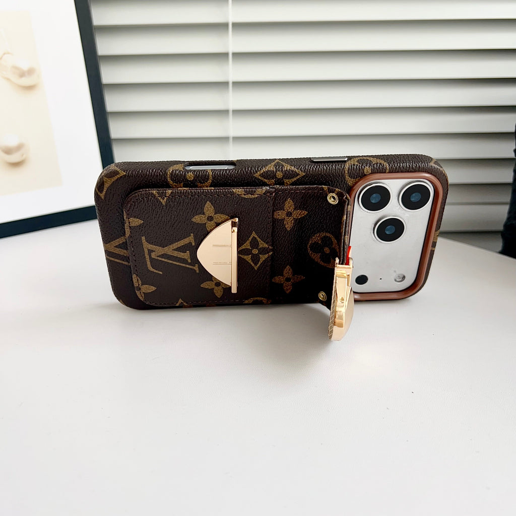 Luxury Crossbody iPhone Case with Card Pocket & Detachable Strap