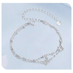 Double-Layer Butterfly Bracelet 925 Sterling Silver CZ Layered Bracelet