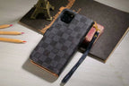 Luxury Monogram Wallet Case for iPhone – Black Checkerboard